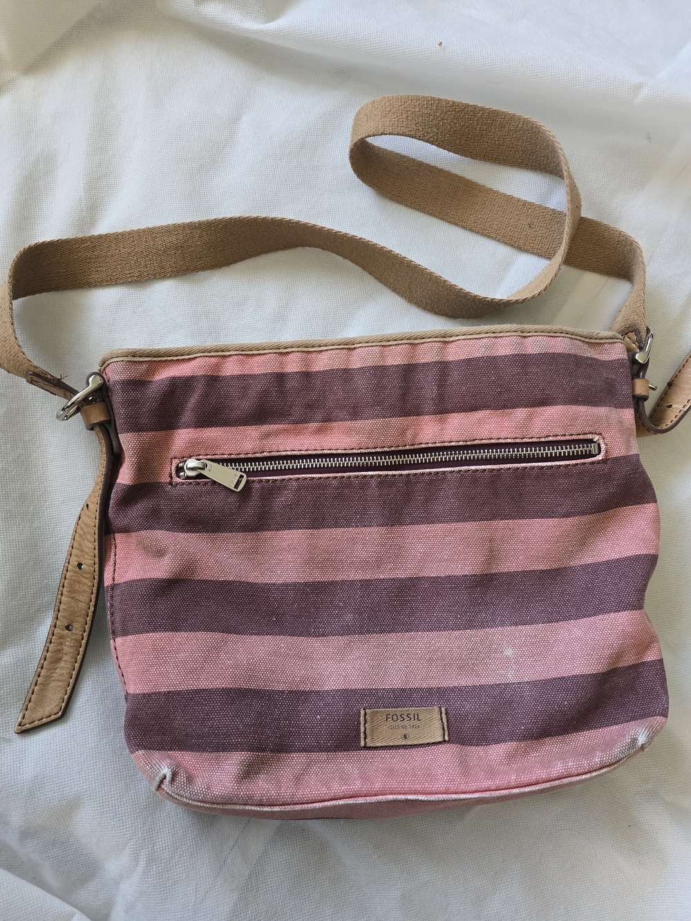 Fossil Canvas Striped Crossbody Bag